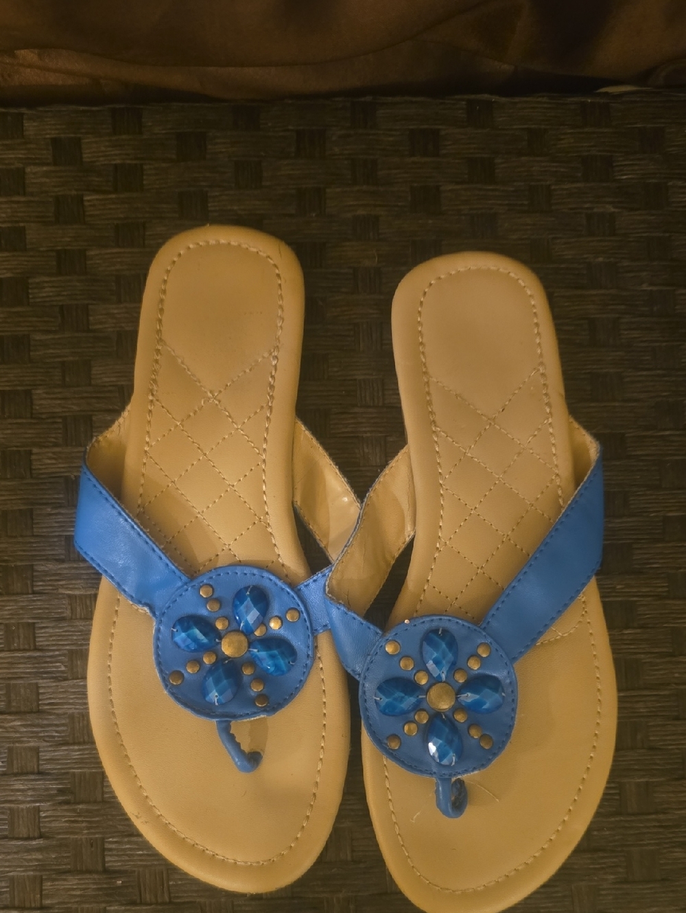 Women’s Blue Jeweled Stone Thong Sandals